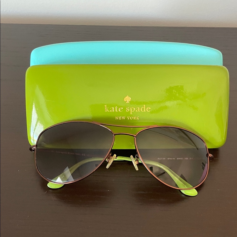 Kate Spade Ally Aviator Sunglasses with Green and Blue Case